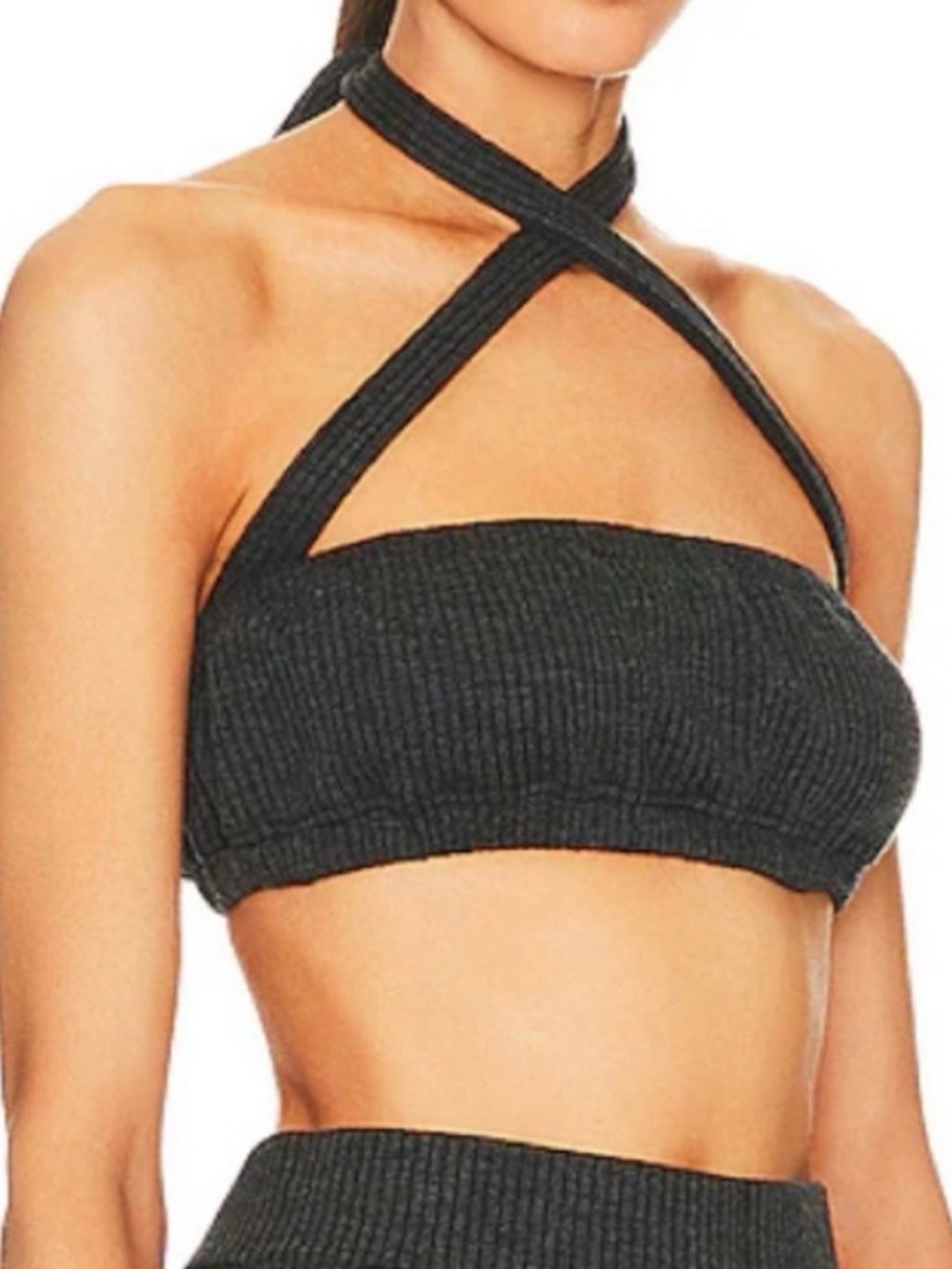 NWT WeWoreWhat Dark Gray Halter Bra Top, Size Large